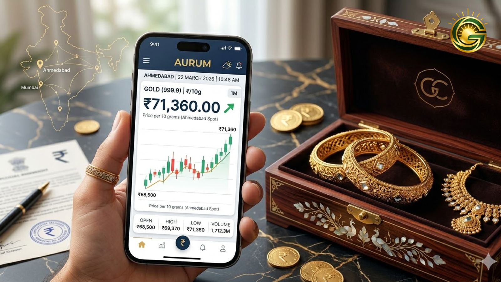 Tracking Gold Rate 22 March 2026 in India on mobile app.