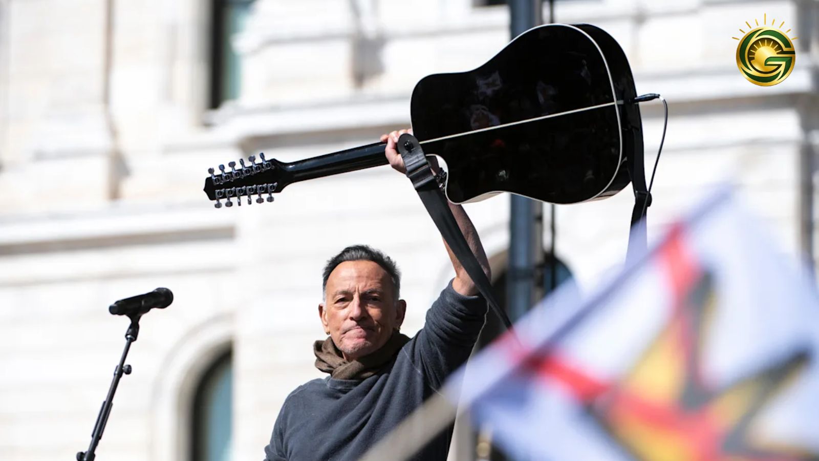 Bruce Springsteen performing at a rally supporting the No Kings protest.