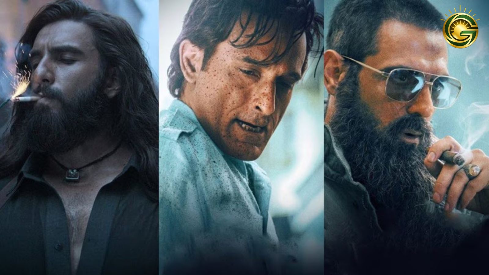 : A group shot of Sanjay Dutt, R Madhavan, and Arjun Rampal in a high-stakes action scene, dark atmosphere with blue and red neon lights.