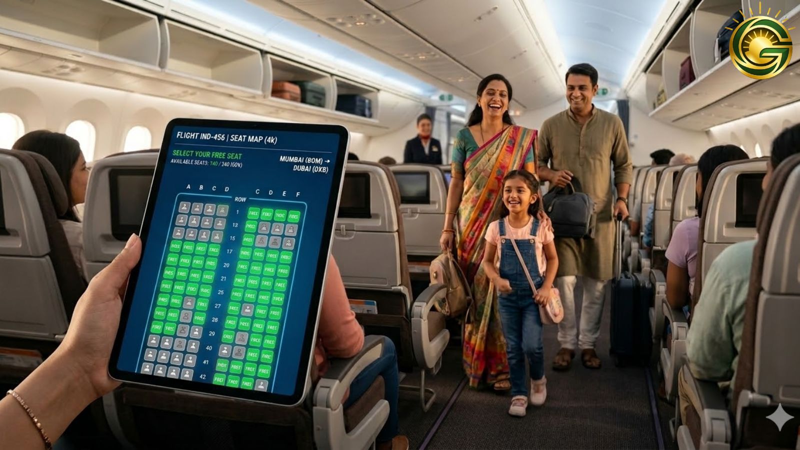 Passengers enjoying flight free seat selection in an airplane cabin under new government rules.