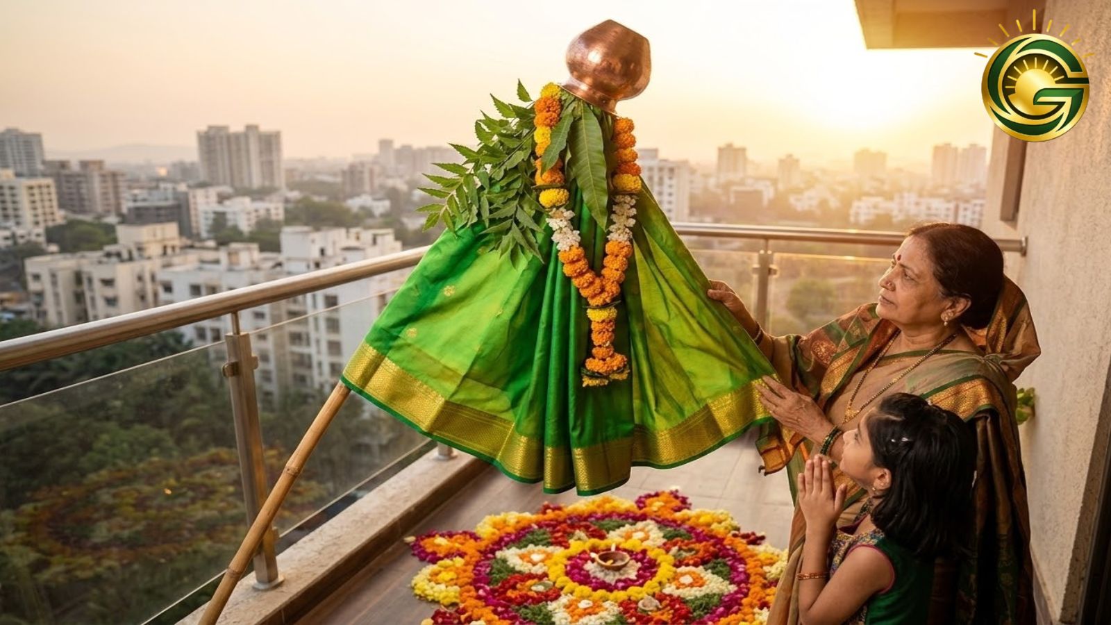 Gudi Padwa Puja Vidhi - પરંપરાગત રીતે સજાવેલી ગુડીની પૂજા.