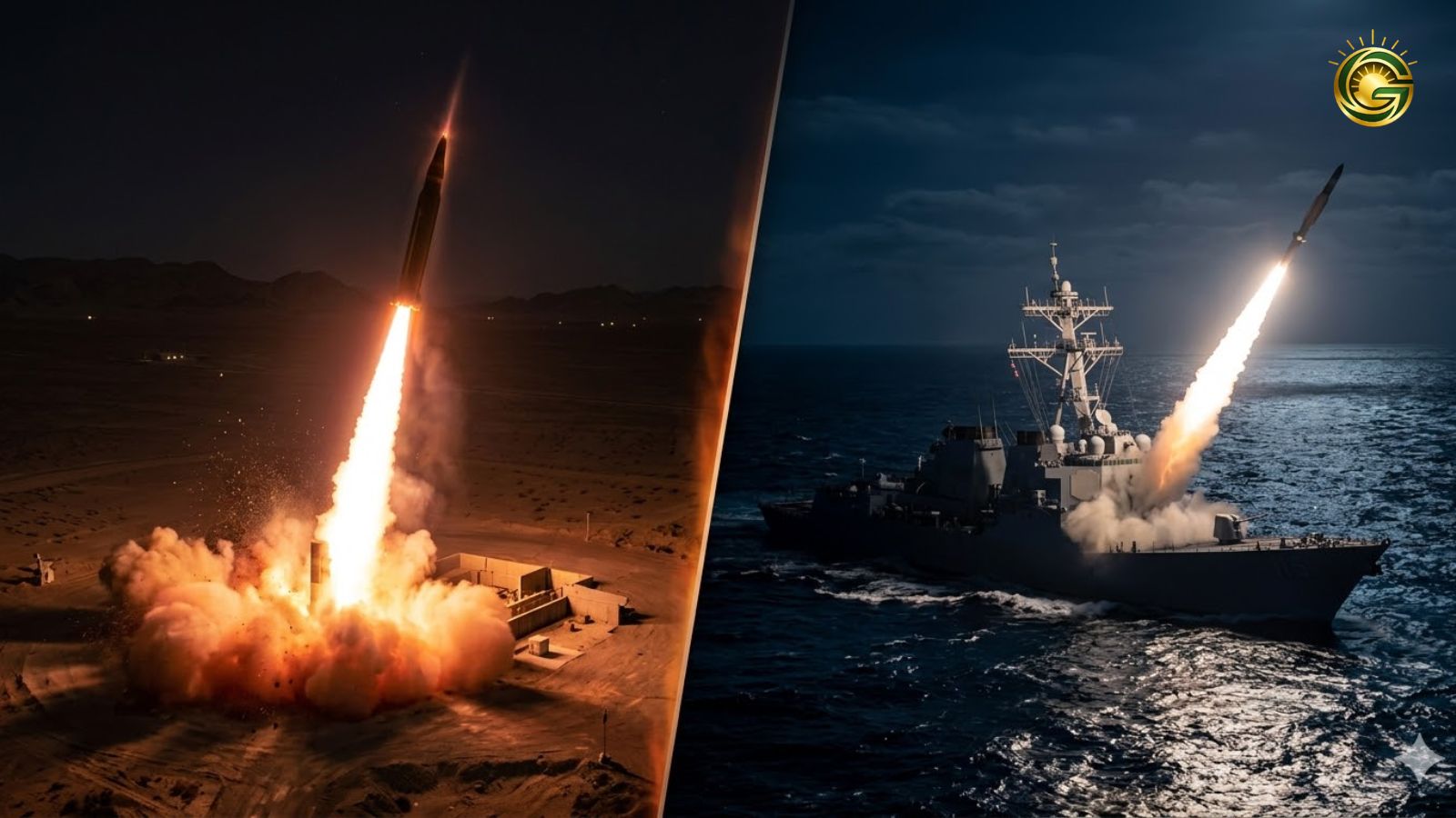 Iran vs USA War : Iranian ballistic missile launch vs US Navy interception.