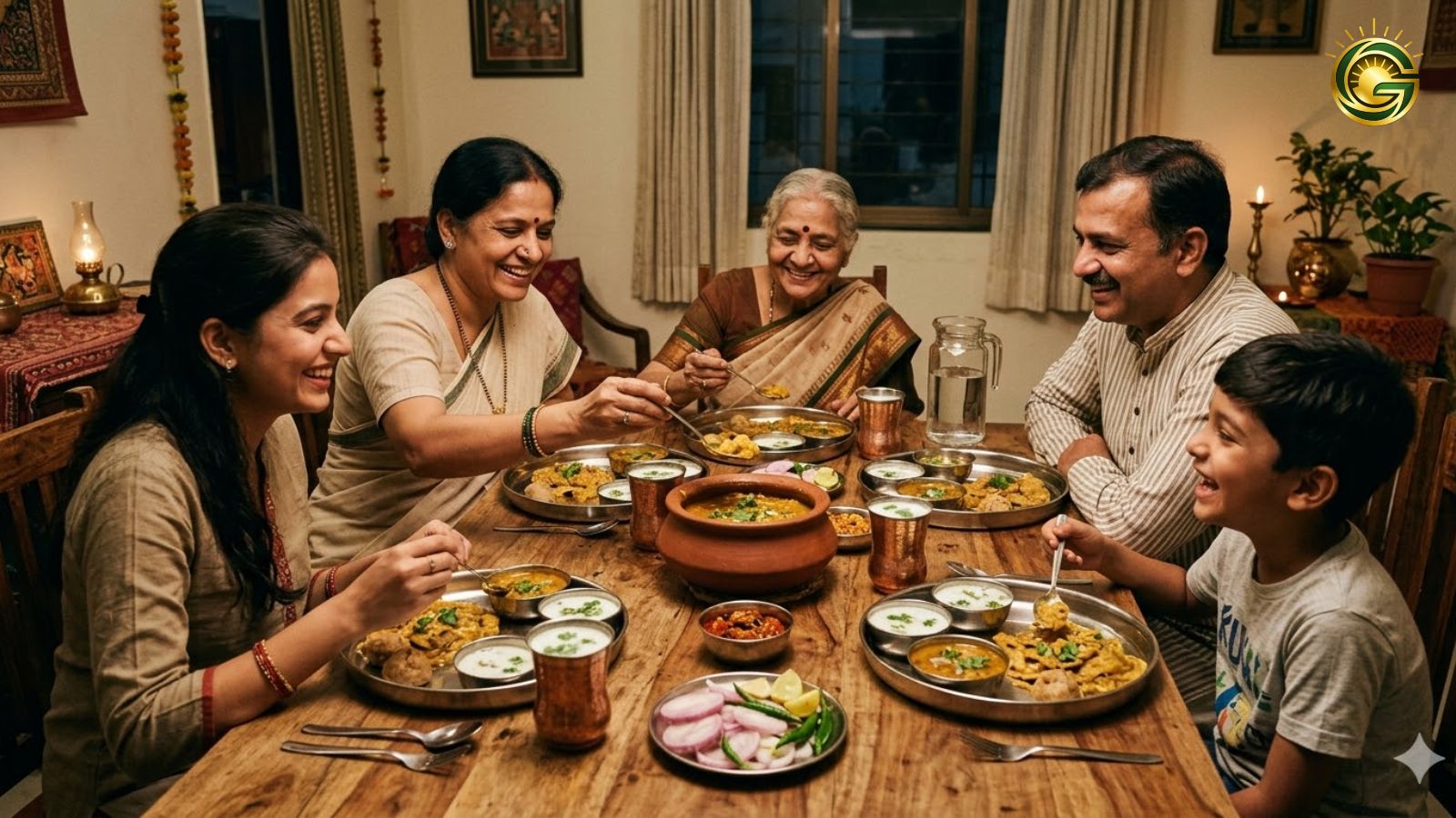 Enjoying a family meal with Gujarati Dal Dhokli Recipe.