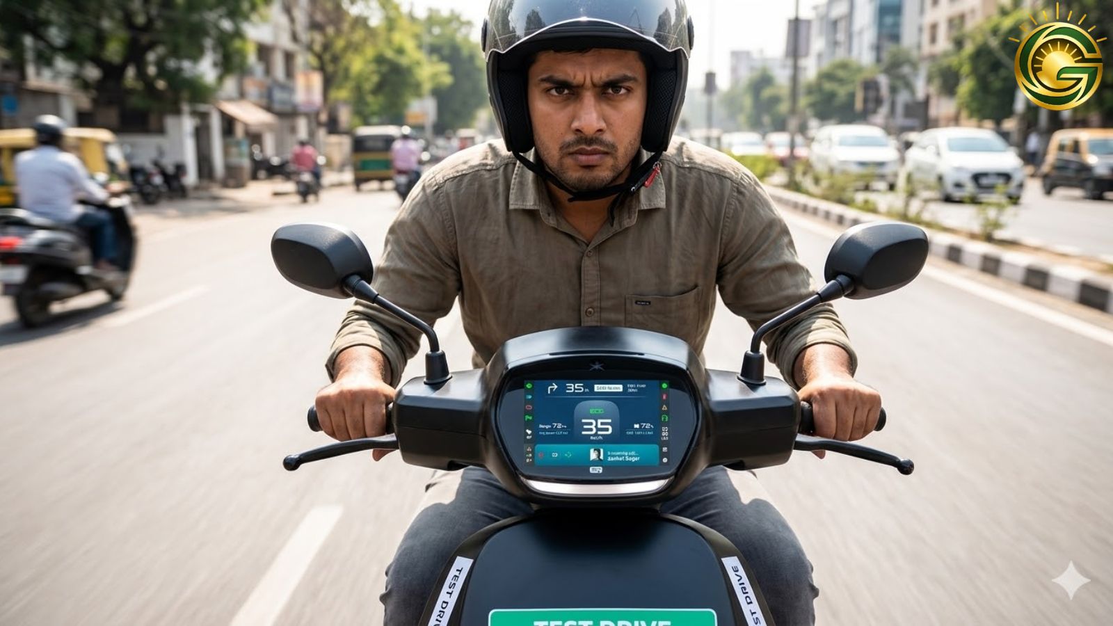 Test driving a scooter as part of Electric Scooter Buying Guide.