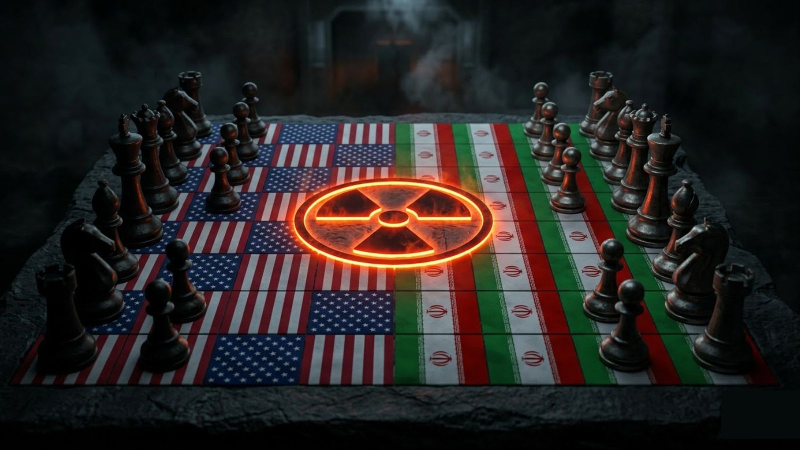 Conceptual chess game between USA and Iran symbolizing political conflict.
