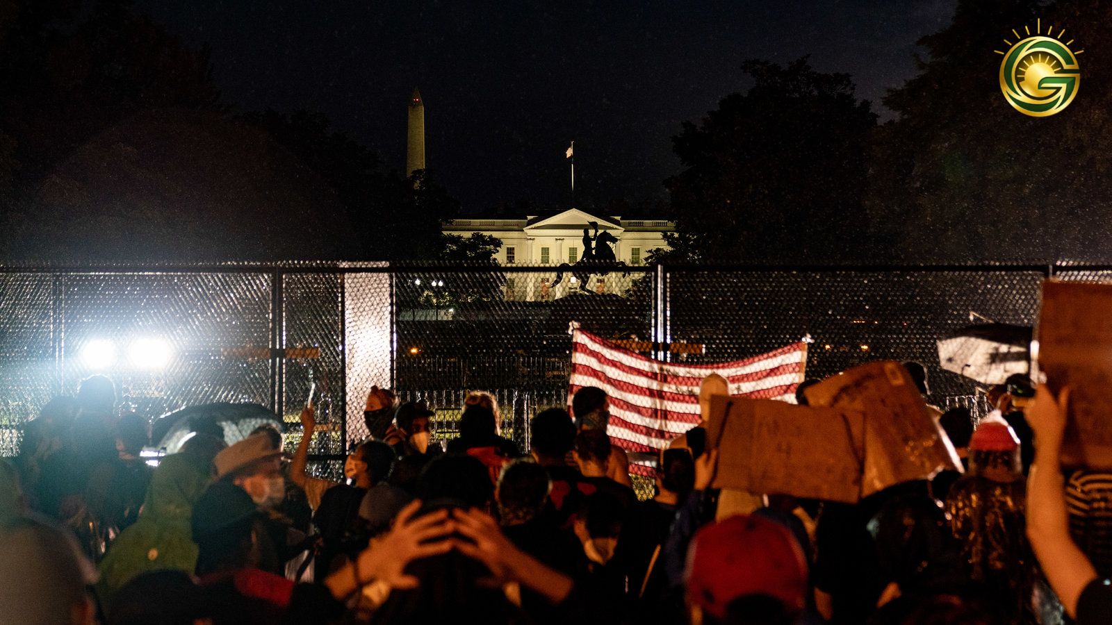 Security measures at the White House during nationwide protests against Trump.