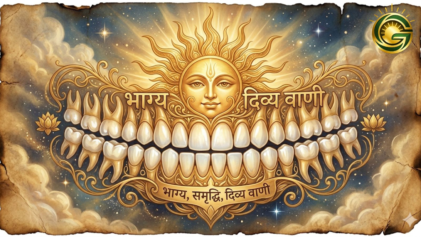 Spiritual illustration representing the luck of having 32 teeth