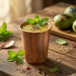 Refreshing Aam Jhor drink made from roasted raw mangoes for summer.