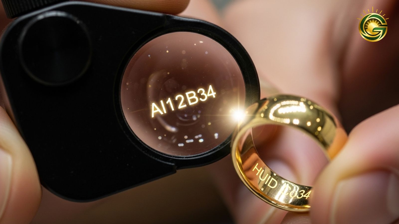 Checking the unique 6-digit HUID code on gold jewelry for purity and hallmarking.