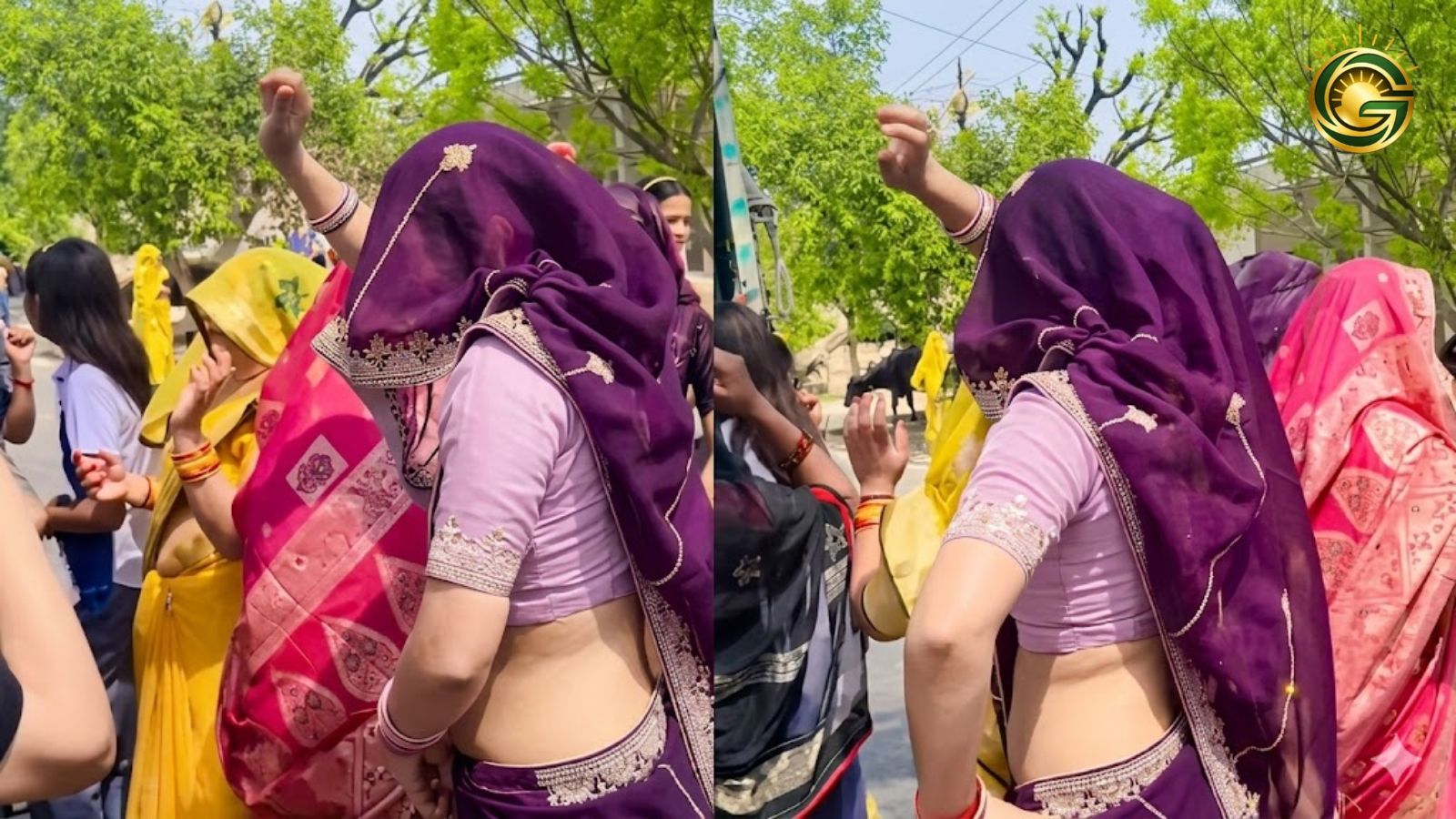 Desi Bhabhi performing a viral dance in a saree on the road.