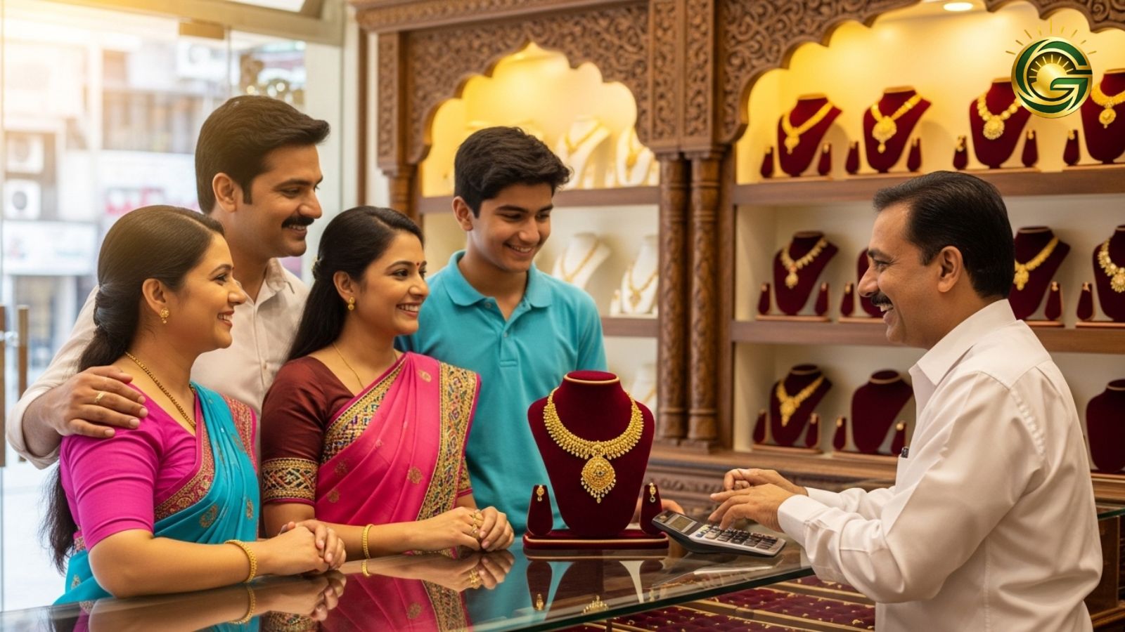 Indian customers happy to buy gold jewelry after the sudden price drop in Gujarat.