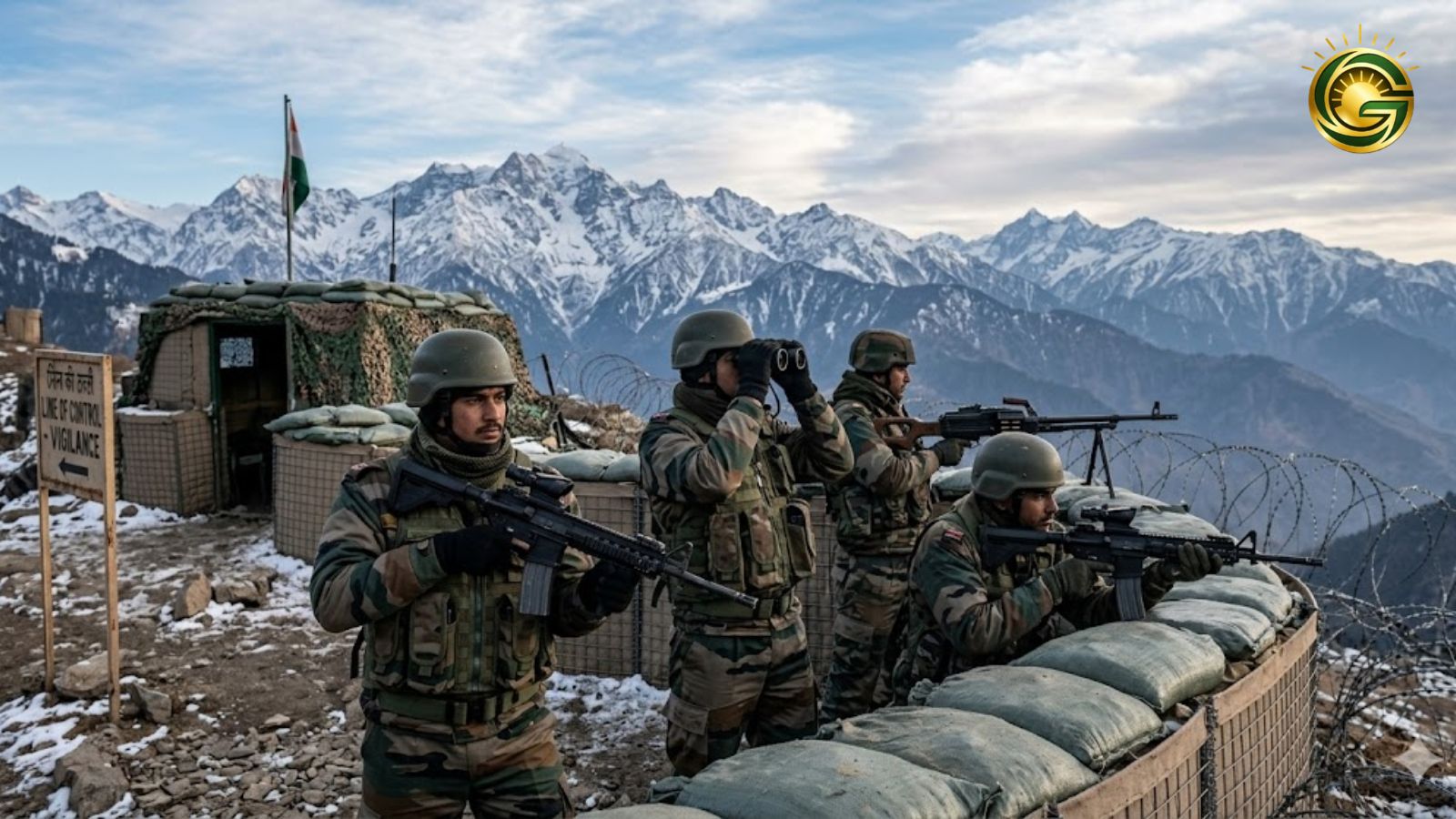 Indian Army soldiers strictly guarding the borders against any Pakistani misadventure.