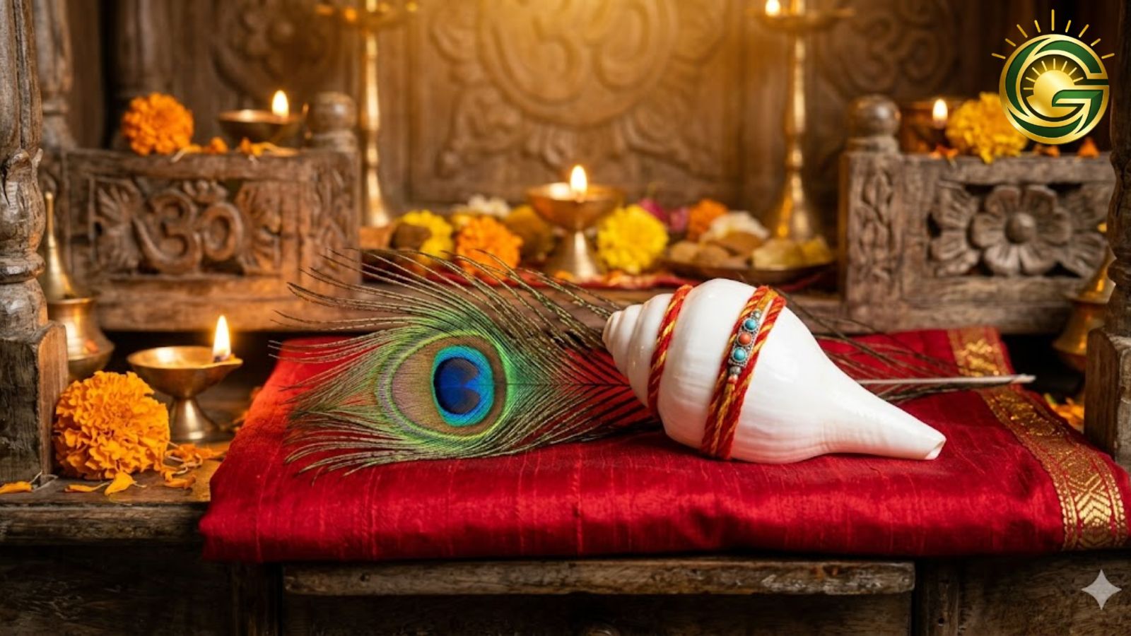 Peacock feather and conch shell for Vastu benefits