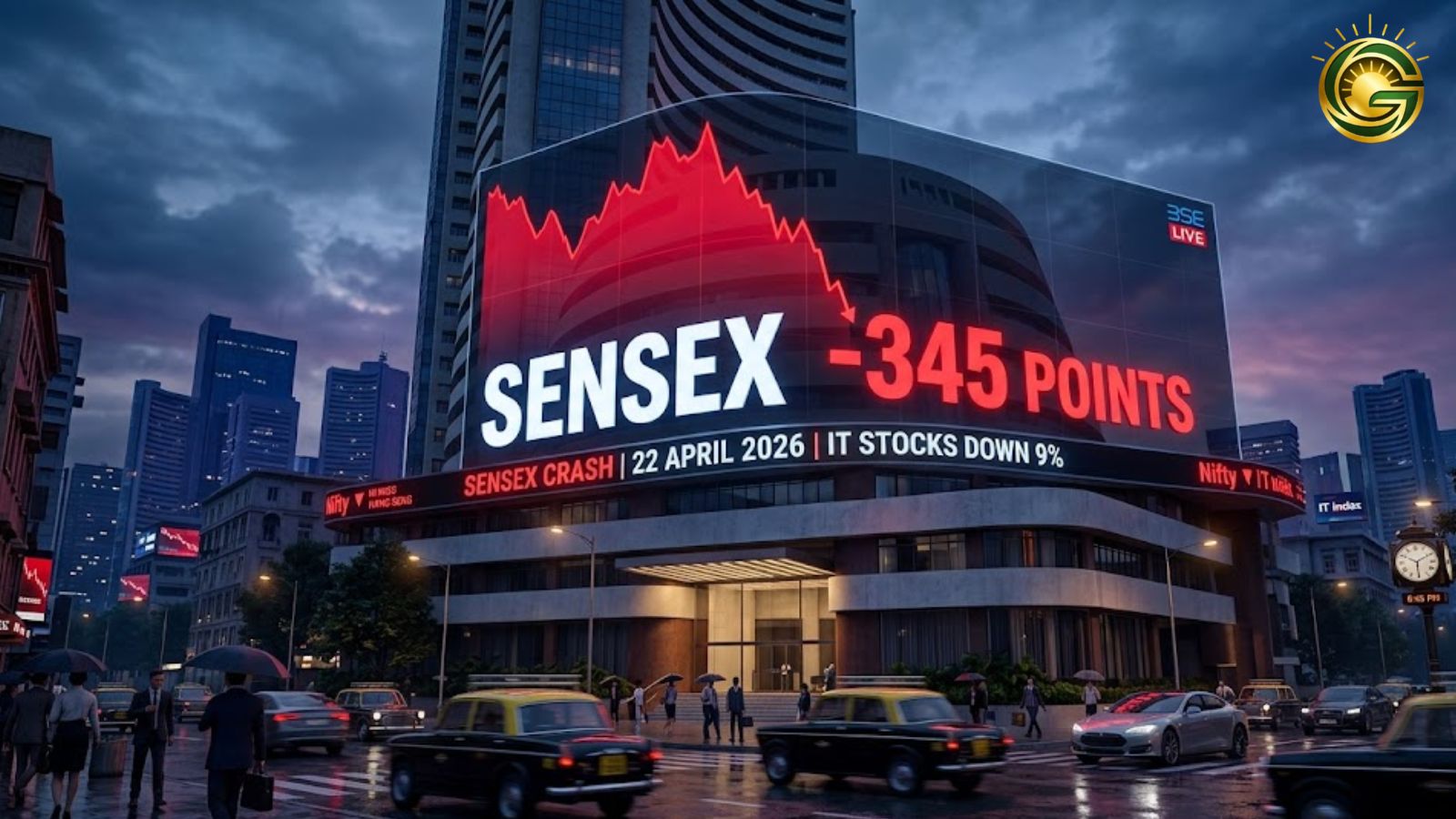 BSE Sensex and Nifty 50 stock market crash representation.