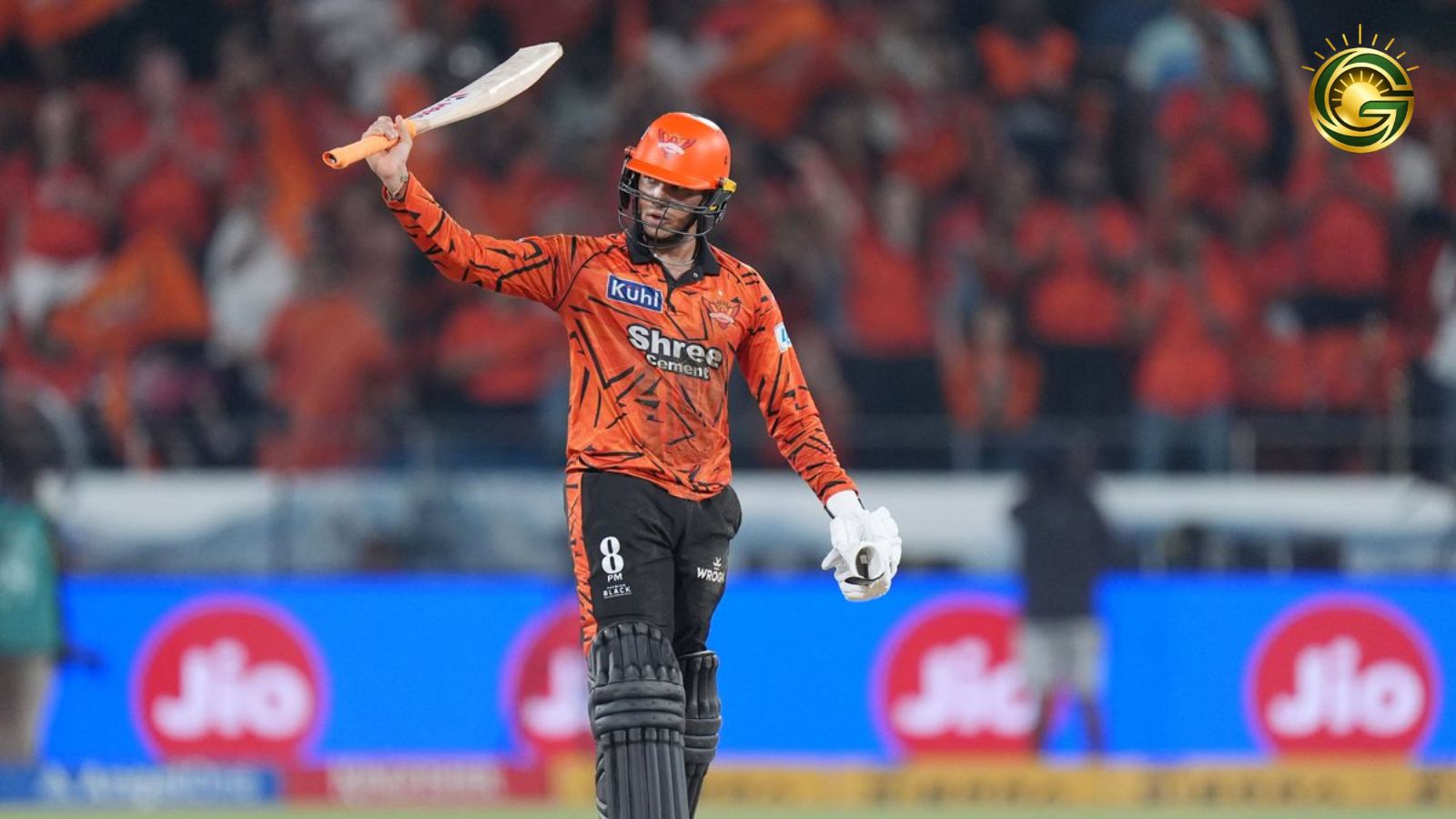 Abhishek Sharma celebrating century and SRH climbing IPL 2026 points table.