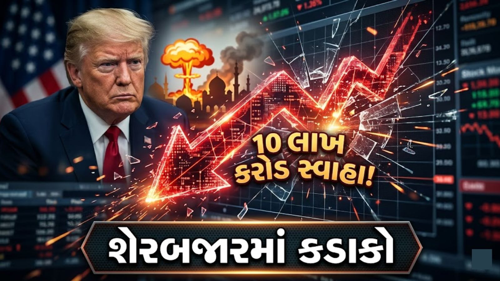 Indian stock market crashes wiping out 10 lakh crores after US President Donald Trump's statement on Iran war.