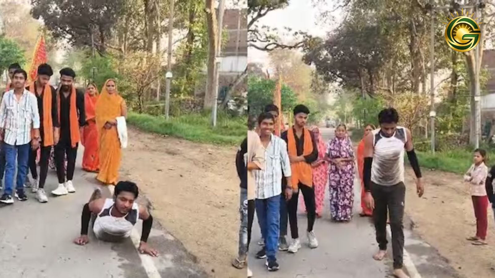 A man from UP performing Dandvat Yatra to celebrate his divorce.