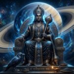 Lord Shani Dev with Saturn planet in astrology concept.
